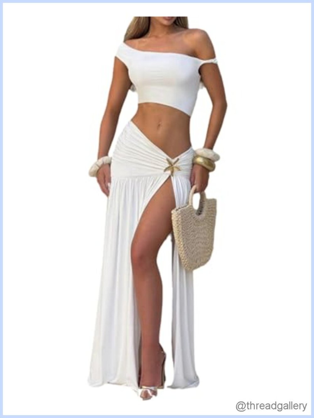 Women's Maxi Skirt Set Sleeveless Crop Top High Split Flowy